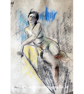 G. Amisani, Nudo femminile, tecnica mista su carta, 47,5x32 cm